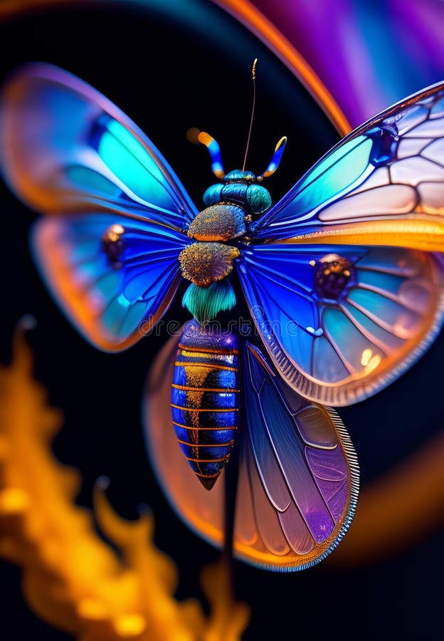Una farfalla colorata con ali di fondo nero generata illustrazione vettoriale