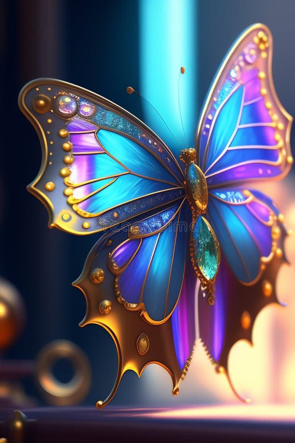 Una farfalla colorata con ali di fondo nero generata illustrazione di stock