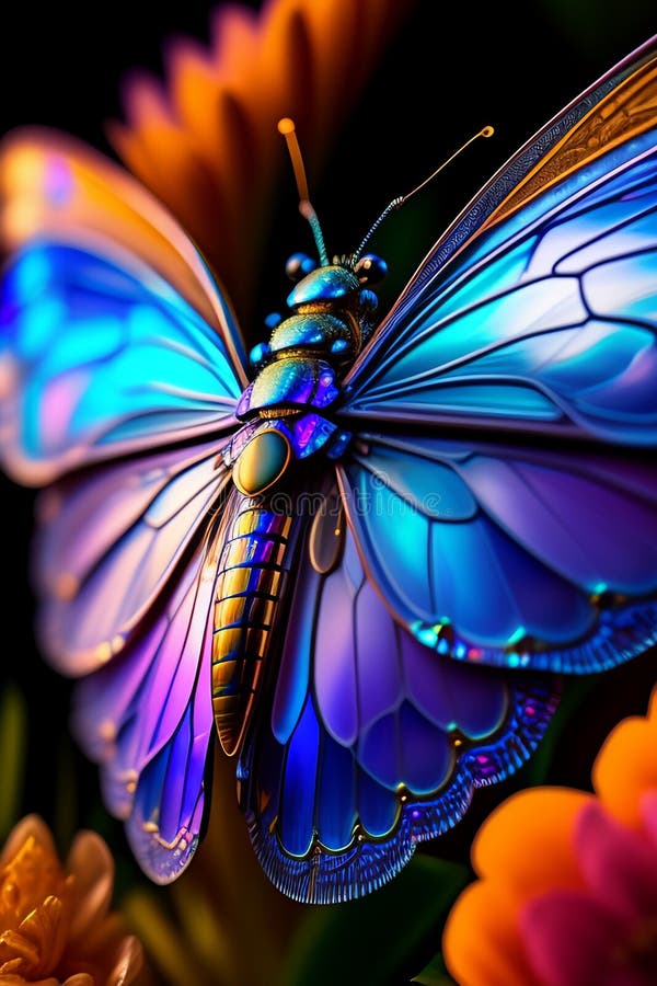 Una farfalla colorata con ali di fondo nero generata royalty illustrazione gratis