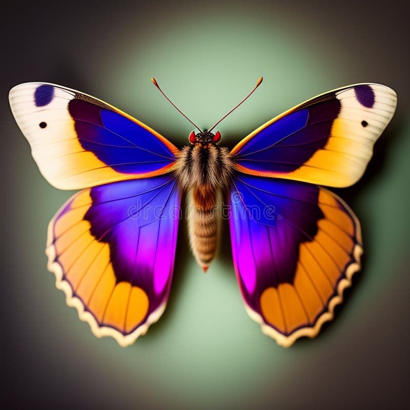 Una farfalla colorata con ali di fondo nero generata illustrazione di stock