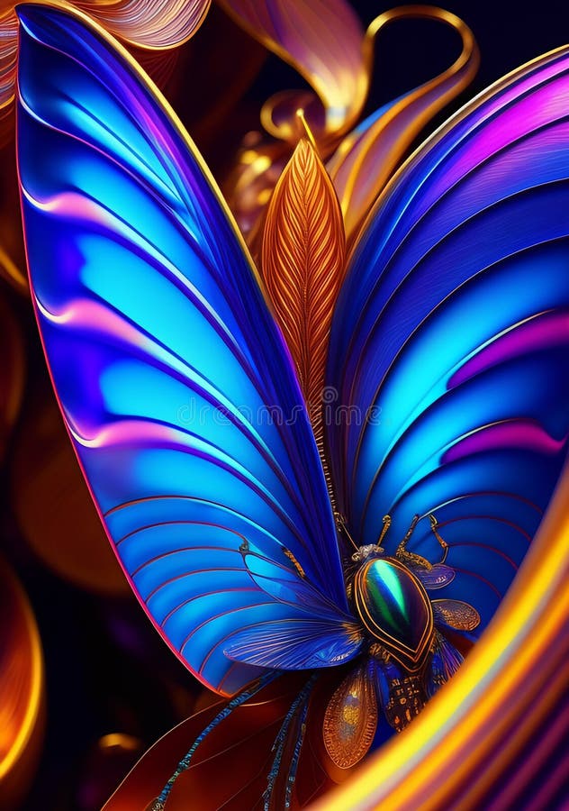 Una farfalla colorata con ali di fondo nero generata illustrazione di stock