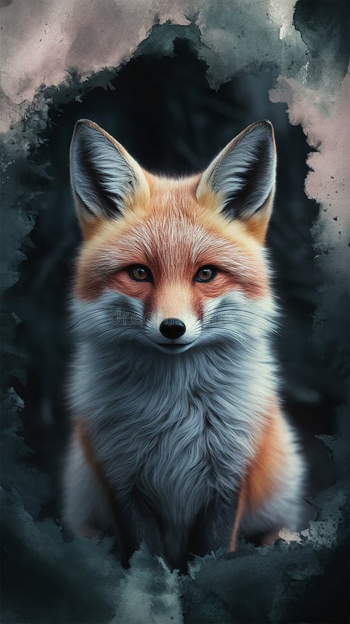 Una fascinante y surrealista obra de arte de fantasía oscura con un zorro fotorealista exudando belleza etérea libre illustration