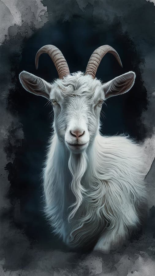 Una fascinante y surrealista obra de arte de fantasía oscura que presenta una cabra fotorrealista que exuda a la belleza etérea stock de ilustración