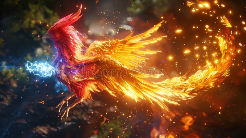 A mystical phoenix its vibrant plumage ablaze with mesmerizing colors resting calmly on the sorcerers outstretched arm as they channel . . AI generated. A mystical phoenix its vibrant plumage ablaze with mesmerizing colors resting calmly on the sorcerers outstretched arm as they channel . . AI generated