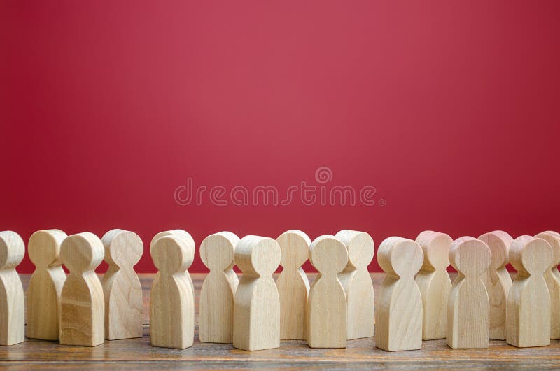 Una folla di figure di legno della gente Società, demografia Clienti e acquirenti, statistiche, preferenze della popolazione grup