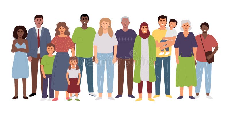 A crowd of diverse people, neighbors. Flat vector illustration. A crowd of diverse people, neighbors. Flat vector illustration.