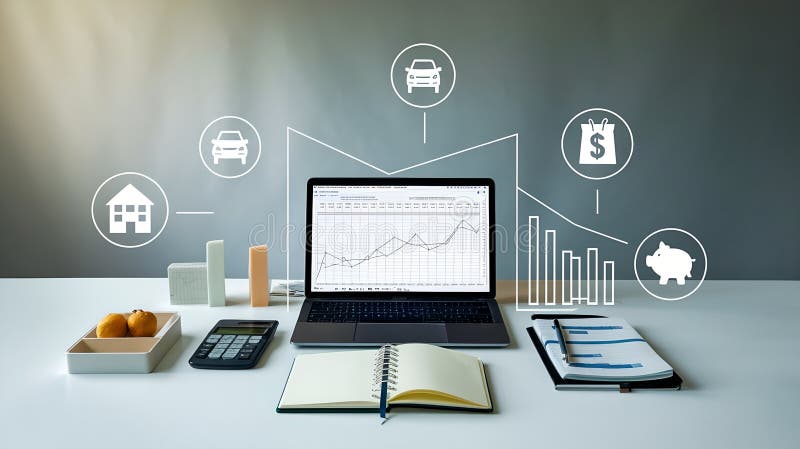 Una foto di uno spazio di lavoro minimalista con un layout ben organizzato. illustrazione di stock