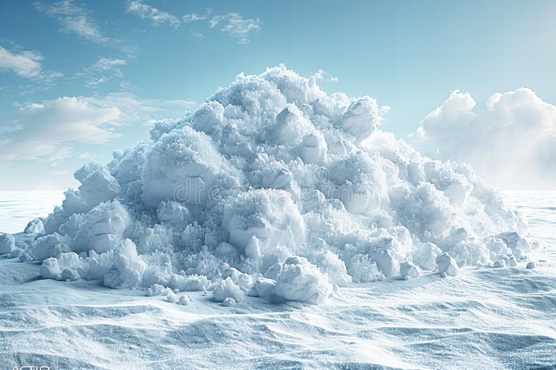 Una grande montagna di neve su fondo bianco puro in uno stile fotografico iperrealistico ad alta definizione con ultraalta definiz illustrazione di stock
