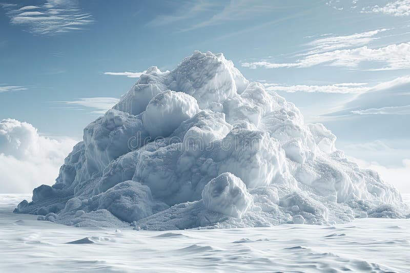Una grande montagna di neve su fondo bianco puro in uno stile fotografico iperrealistico ad alta definizione con ultraalta definiz illustrazione di stock