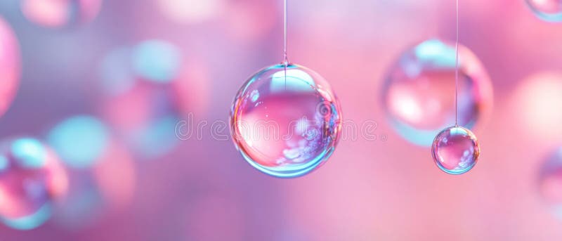Una grande sfera trasparente appesa su sfondo rosa e blu illustrazione vettoriale
