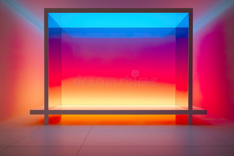 Una habitación oscura futurista con luces de colores crea un ambiente de alta tecnología stock de ilustración
