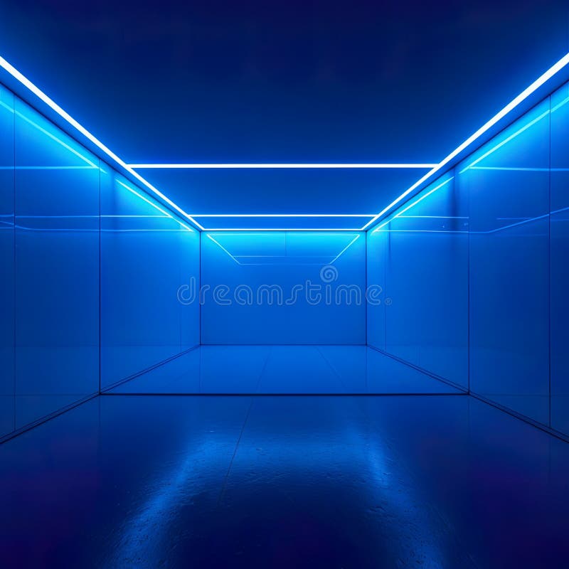 Una habitación oscura futurista con luces de colores crea un ambiente de alta tecnología ilustración del vector