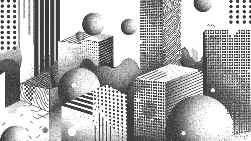 Una ilustración minimalista de una ciudad de noche representada en escala de grises imagen de archivo