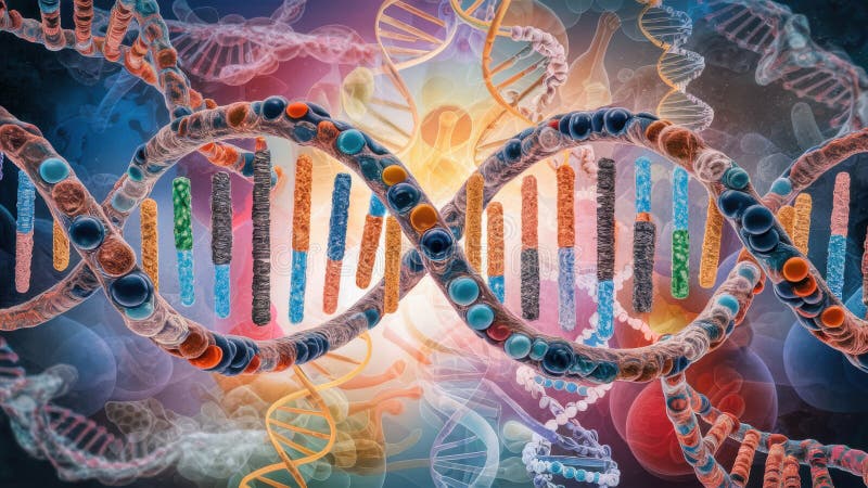 Una imagen colorida de una cadena dna con muchos colores diferentes ai imágenes de archivo libres de regalías