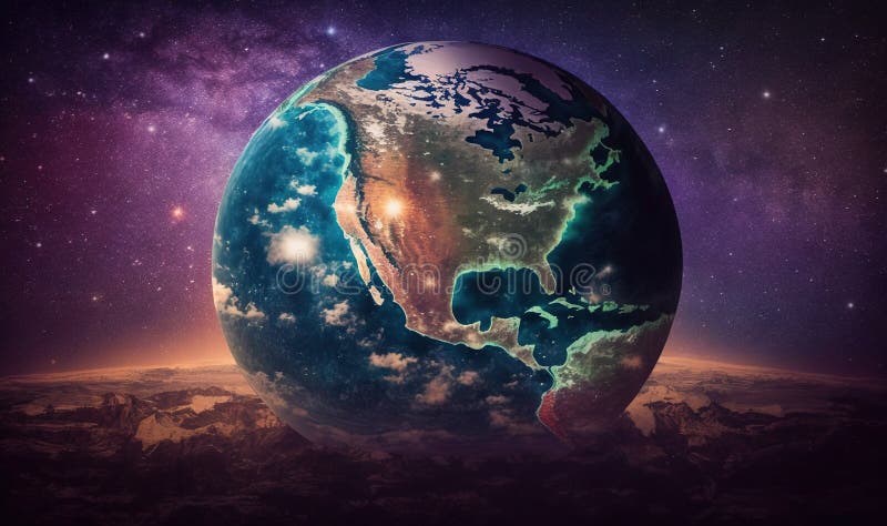 Una imagen de la tierra desde el espacio con estrellas en el fondo.