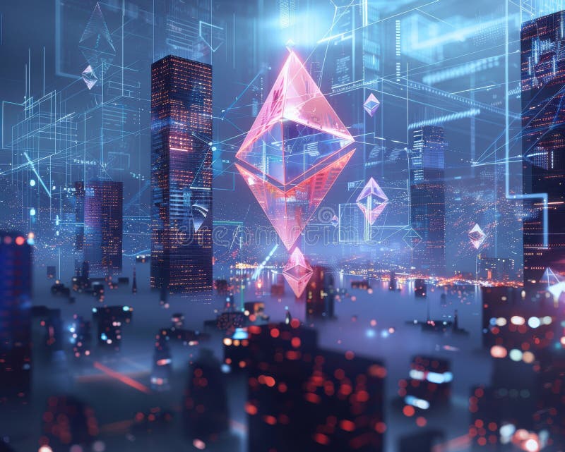 Una instalación de hardware de minería de eéreo futurista con elementos rojos brillantes simboliza la tecnología de blockchain y l fotos de archivo libres de regalías