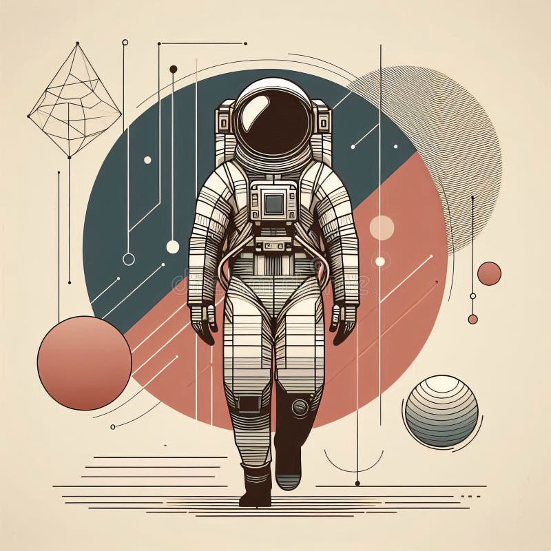Una interpretación futurista de un cosmonauta en líneas depuradas libre illustration