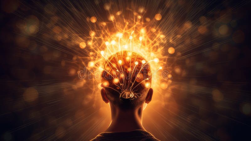 Una lampadina che brilla brillantemente su una persona, simboleggia il momento dell'ispirazione e la nascita di un'idea royalty illustrazione gratis
