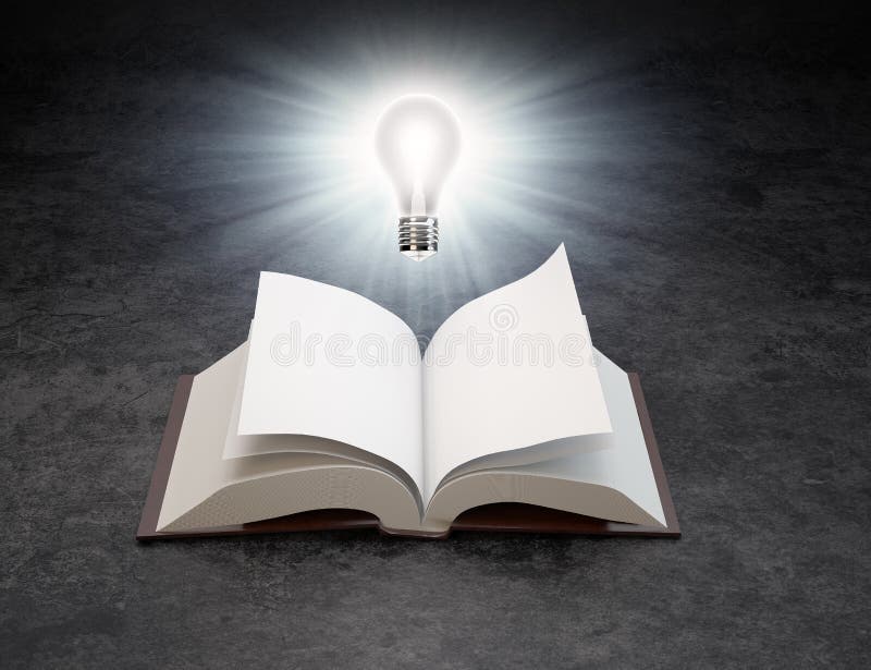 Una lampadina sopra un libro aperto