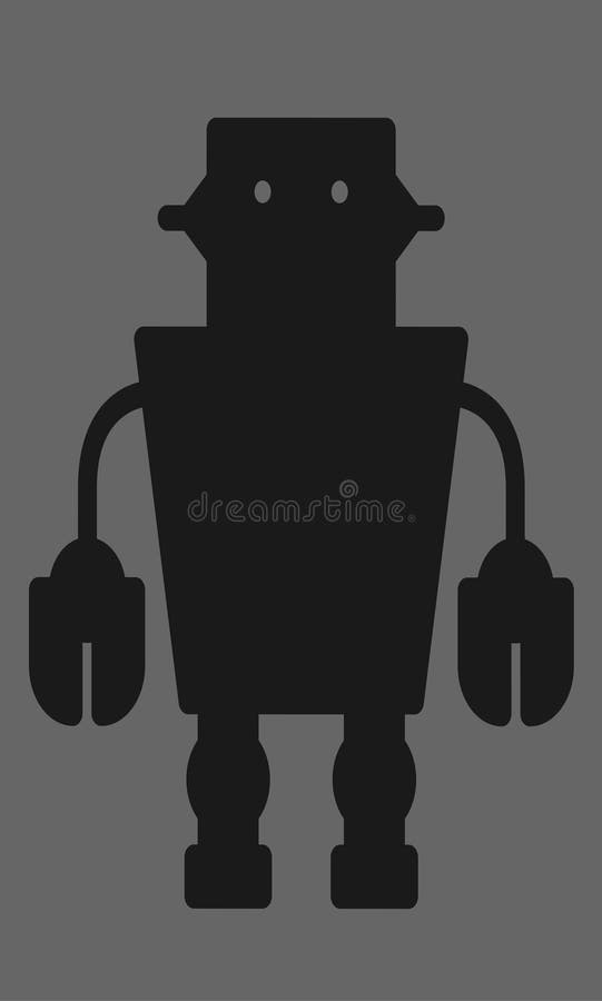 Una lata de una lata puede dar forma a un robot montado contra un fondo gris oscuro stock de ilustración