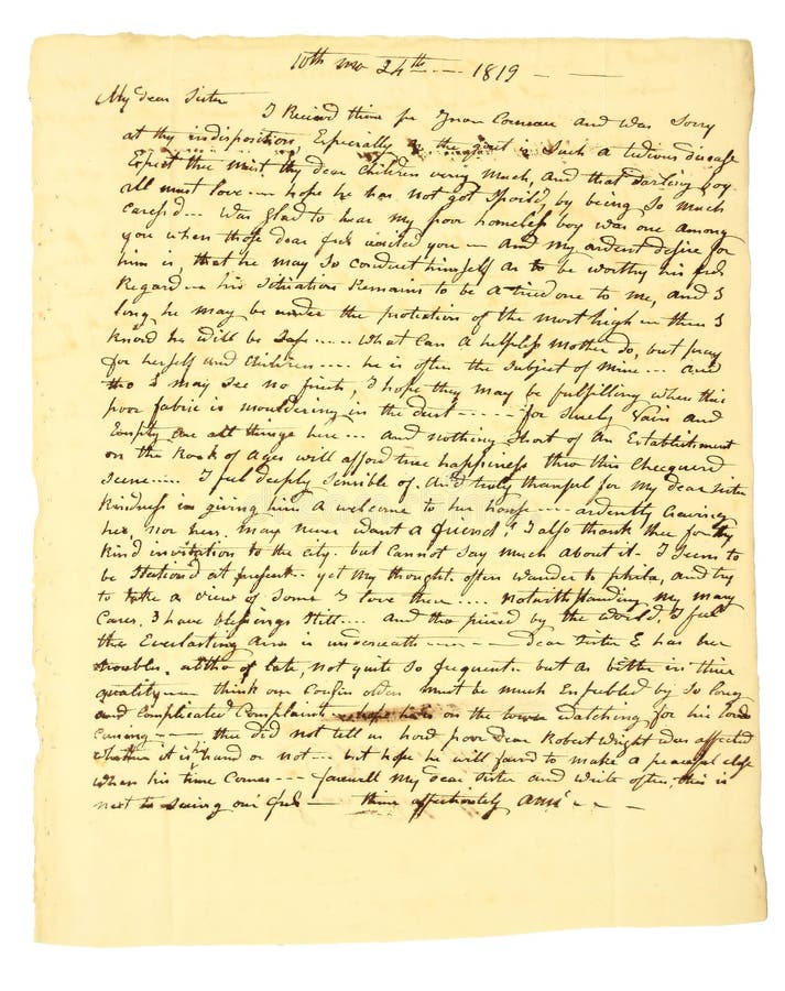 Una lettera scritta a mano di 1819