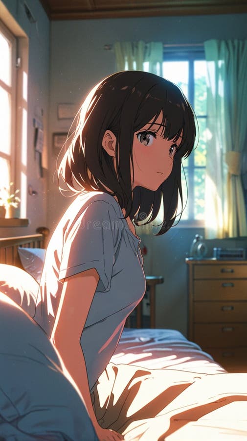 Una linda chica durmiendo en su habitación stock de ilustración