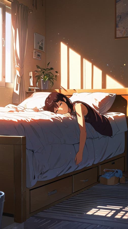 Una linda chica durmiendo en su habitación libre illustration