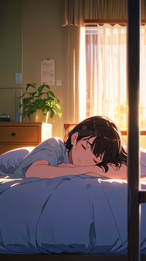 Una linda chica durmiendo en su habitación ilustración del vector