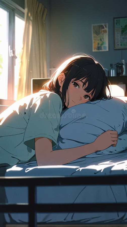 Una linda chica en su habitación de cama libre illustration
