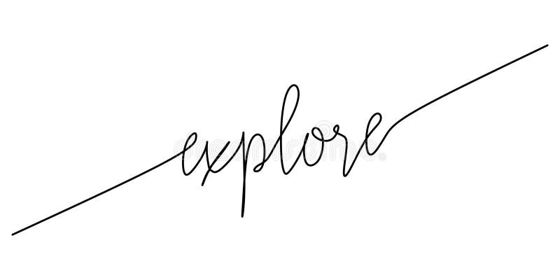 Una línea continua de dibujo tipografía línea arte de explorar escritura de palabras aislado en fondo blanco ilustración del vector