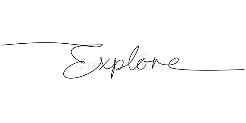 Una línea continua de dibujo tipografía línea arte de explorar escritura de palabras aislado en fondo blanco stock de ilustración