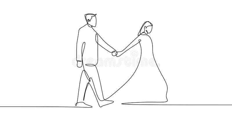 Una línea continua dibujo del arte de los pares que llevan a cabo estilo del minimalismo del ejemplo del vector de las manos ilustración del vector