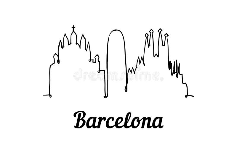 Una línea horizonte de Barcelona del estilo Estilo minimalistic moderno simple libre illustration Una línea horizonte de Barcelona del estilo Estilo minimalistic moderno simple libre illustration