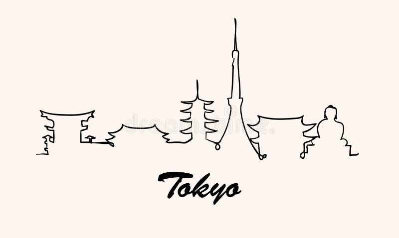 Una línea horizonte de Tokio del estilo Vector minimaistic moderno simple del estilo libre illustration Una línea horizonte de Tokio del estilo Vector minimaistic moderno simple del estilo libre illustration