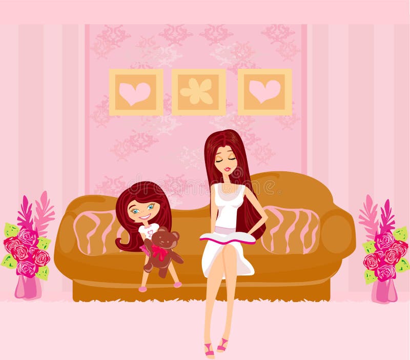 Una madre que lee un libro con su hija stock de ilustración Una madre que lee un libro con su hija stock de ilustración