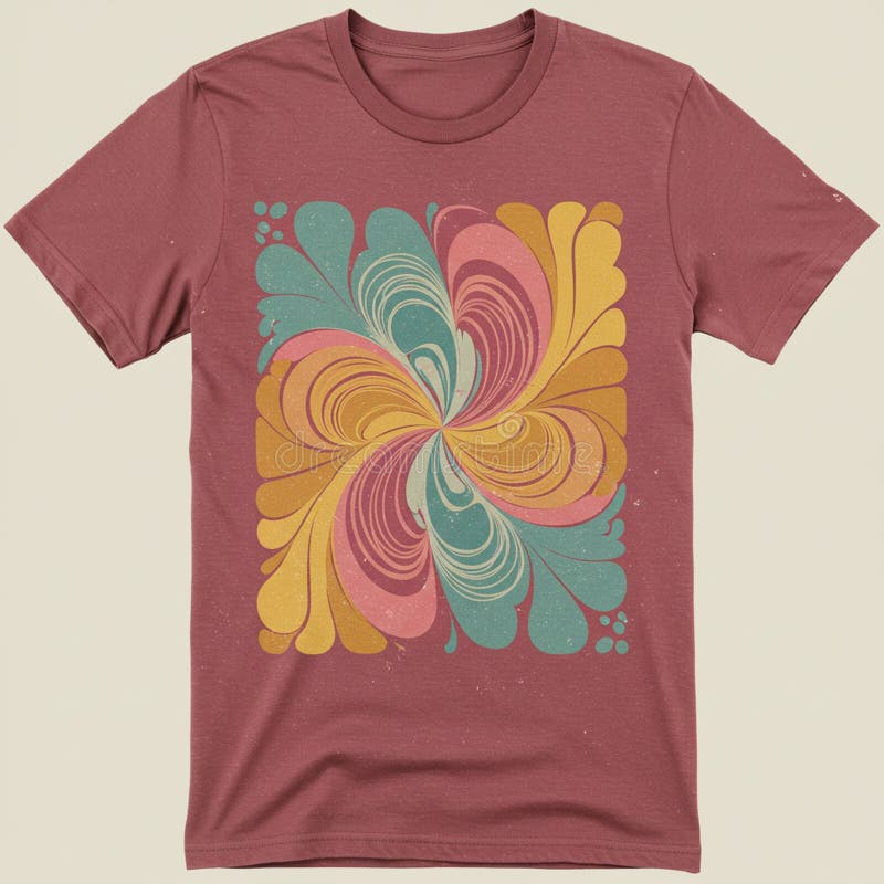 Una maglietta con collo di torbiere di marrone presenta un design riassunto e colorito con schemi di oscillazione illustrazione di stock