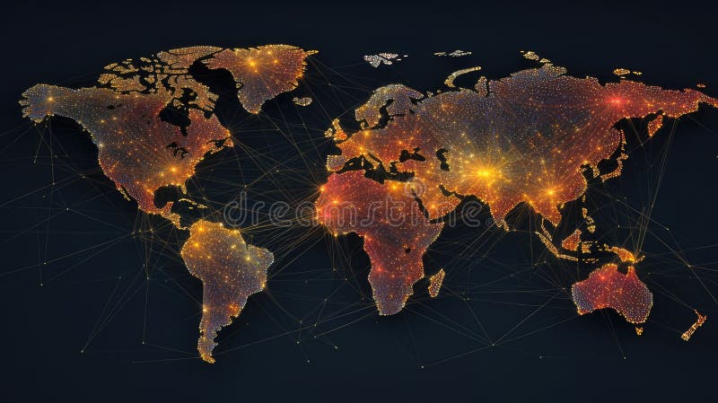 A map of the world with lines connecting major cities, illustrating the global network of communication and trade that brings people together. A map of the world with lines connecting major cities, illustrating the global network of communication and trade that brings people together