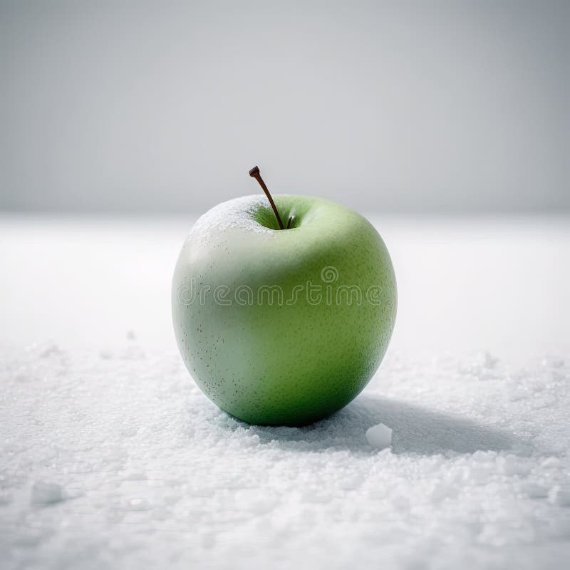 Una mela verde seduta sopra una pila di neve. aie generativa illustrazione vettoriale