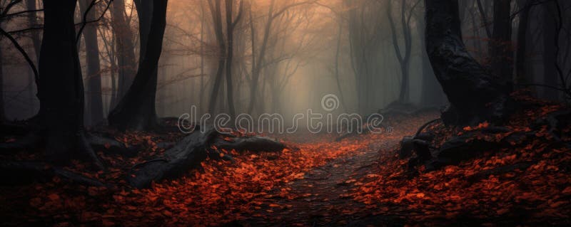 Una miope foresta buia generata in autunno fotografie stock libere da diritti