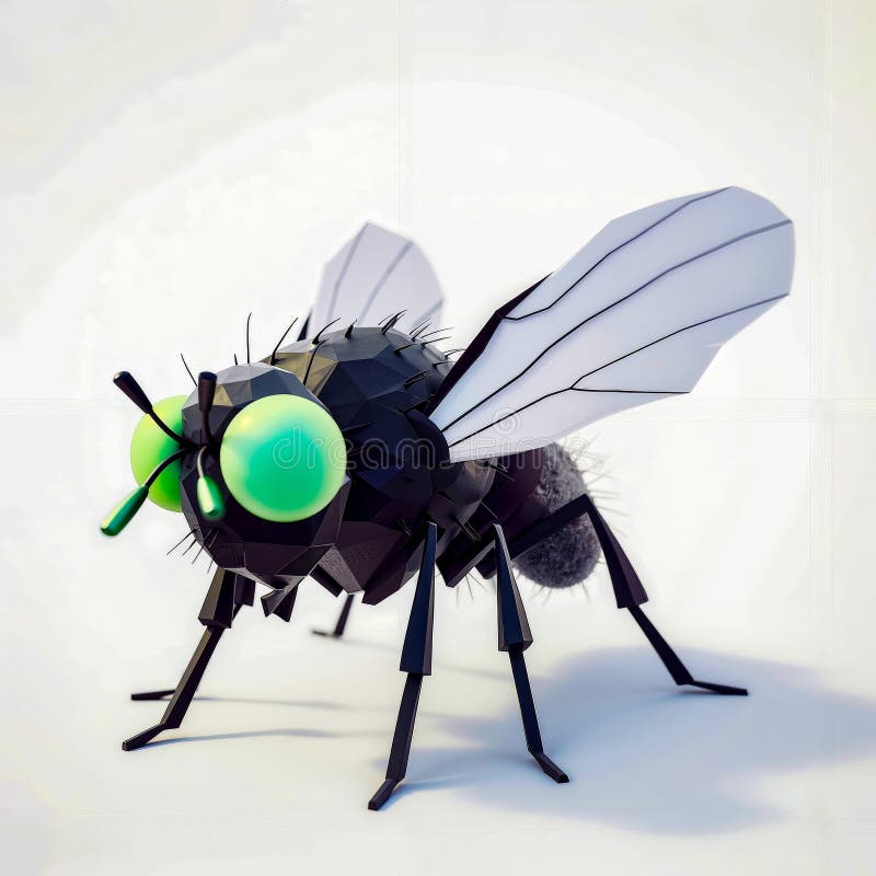 Una mosca nera con occhi verdi su fondo bianco fotografie stock libere da diritti