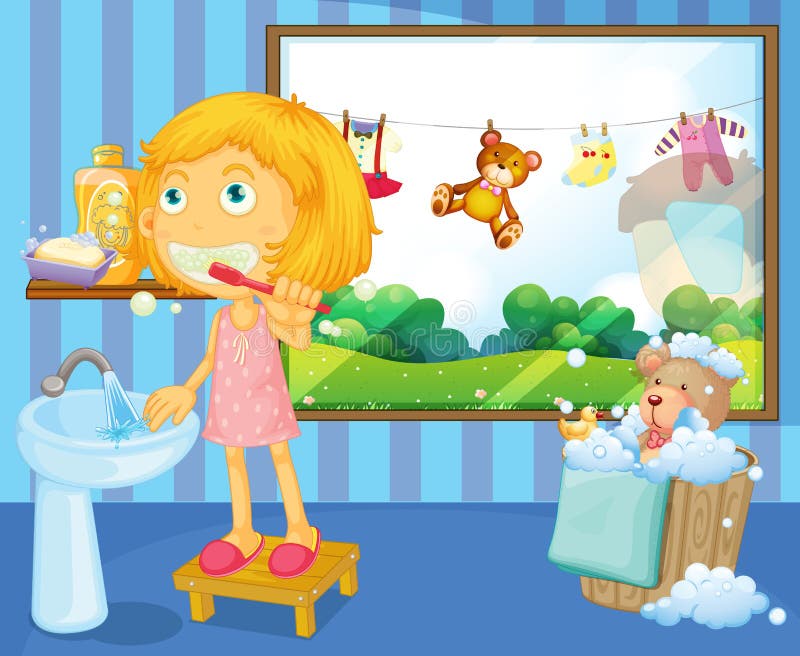 Una muchacha que cepilla sus dientes libre illustration Una muchacha que cepilla sus dientes libre illustration