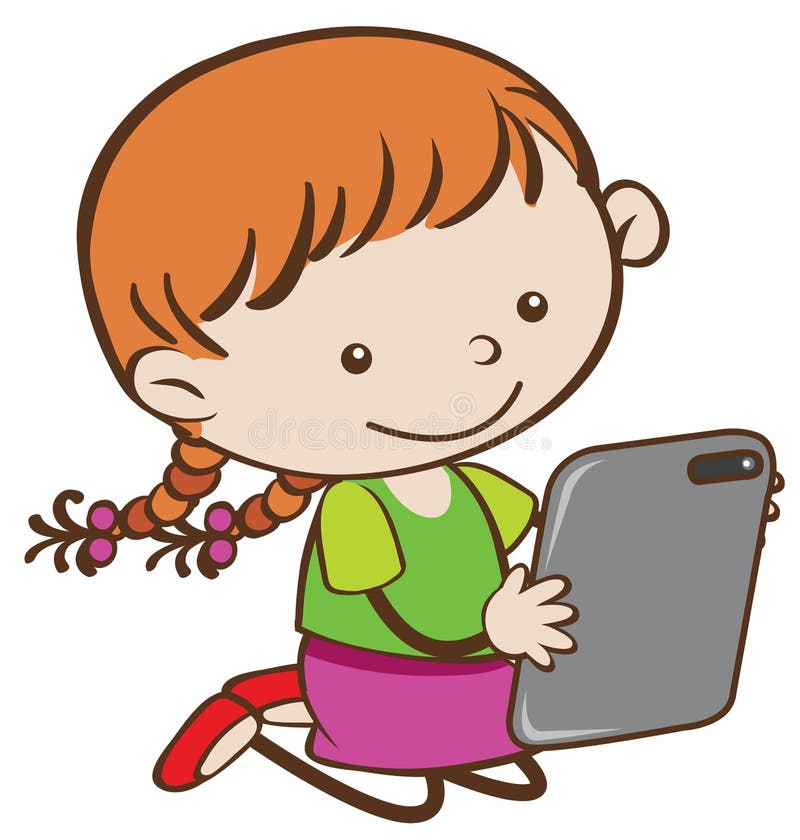 Una muchacha que juega al juego de la tableta ilustración del vector Una muchacha que juega al juego de la tableta ilustración del vector
