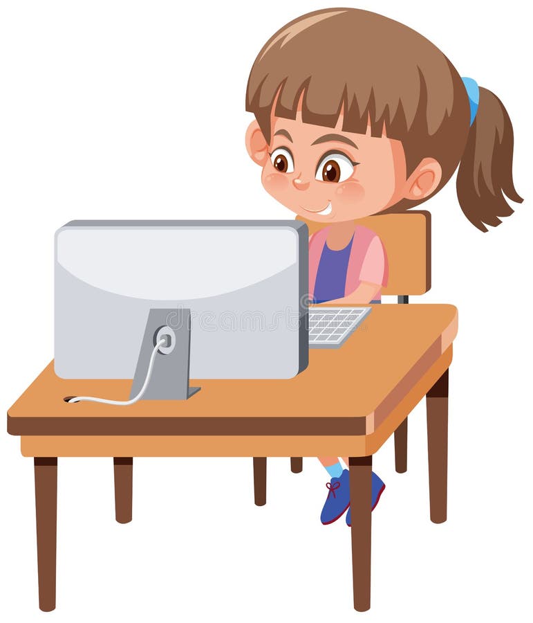 Una muchacha que juega el ordenador stock de ilustración Una muchacha que juega el ordenador stock de ilustración