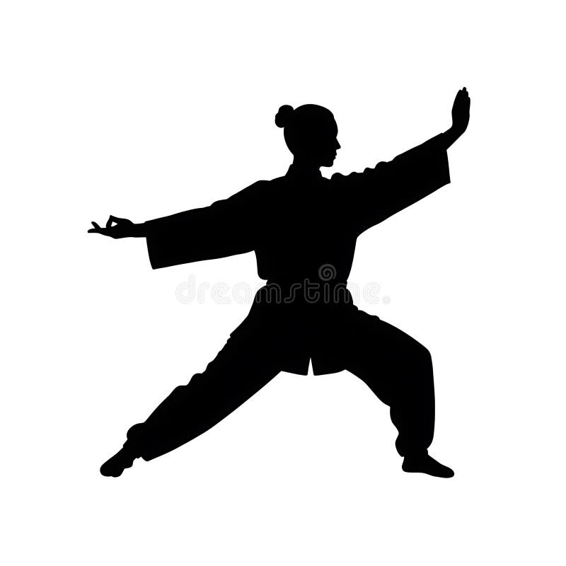Una mujer practica un vector de silueta de movimiento tai chi libre illustration