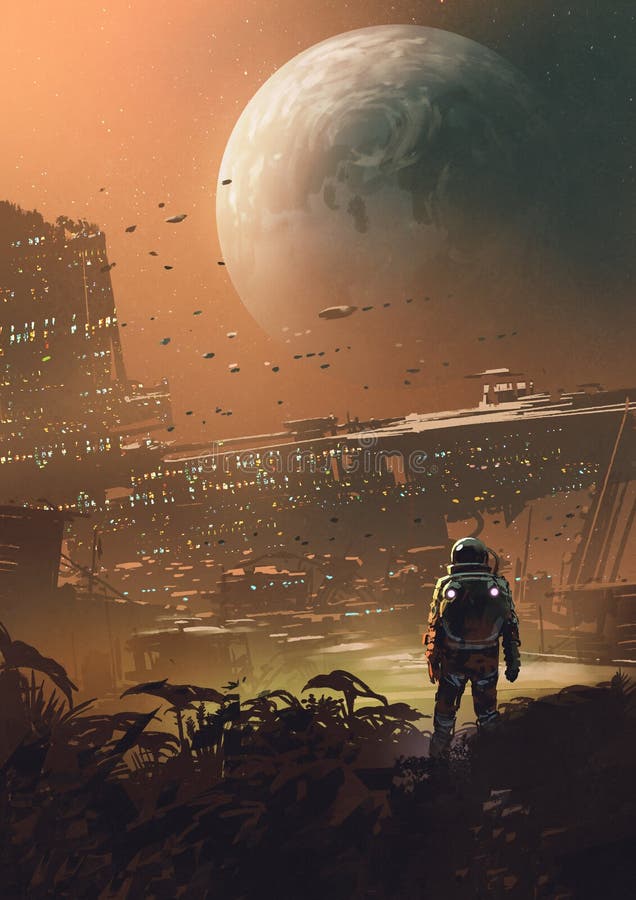 Una nueva colonia en la luna ilustración del vector Una nueva colonia en la luna ilustración del vector