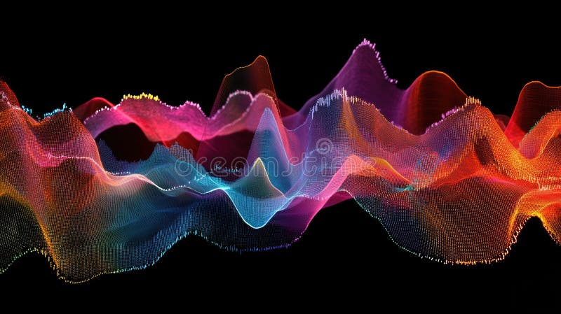 Una ola de líneas coloridas sobre un fondo oscuro imagen de archivo libre de regalías