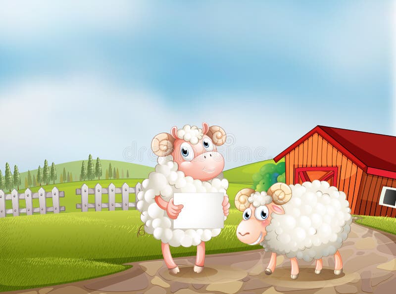 Una oveja en la granja que sostiene un letrero vacío stock de ilustración Una oveja en la granja que sostiene un letrero vacío stock de ilustración