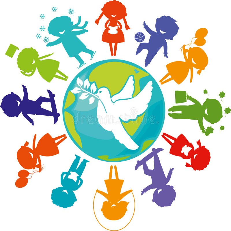 Una paloma, niños y el mundo libre illustration Una paloma, niños y el mundo libre illustration