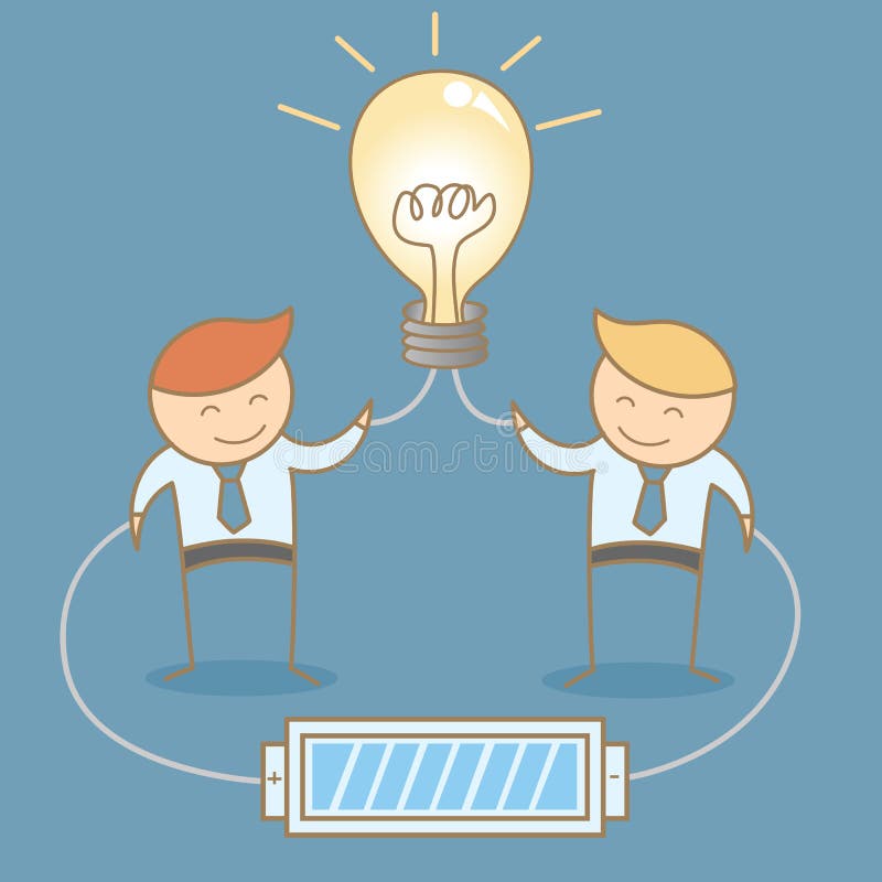 Due uomini d'affari condividono e fanno un brainstorming di idee illustrazione vettoriale