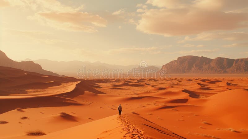 a person on Sahara desert shot generative AI Art created by AI technology image. a person on Sahara desert shot generative AI Art created by AI technology image